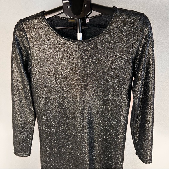 Metallic Black Gold Shimmer Maxi Dress Long Sleeve Large Formal - Picture 3 of 9